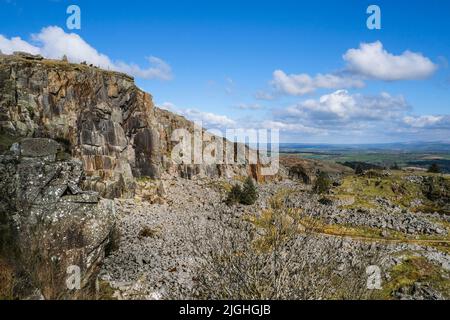 The dramatic remains of the disused Stowes Hill Quarry Cheeswring on Bodmin Moor in Cornwall. Stock Photo