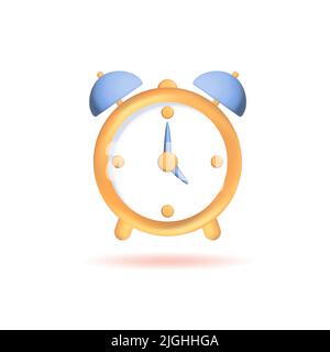 3d alarm clock, social media icon, countdown or reminder isolated on white background. Vector illustration Stock Vector