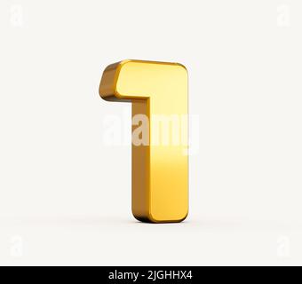 3d illustration of golden number 1 or one isolated on beige background for web Stock Photo