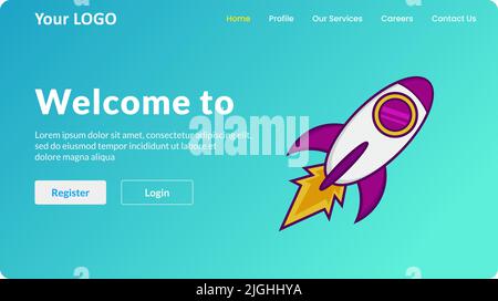 Tech-themed Landing Page Website UI with rocket vector icon Stock Vector