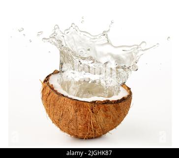 water splashing from a coco nut isolated on white Stock Photo