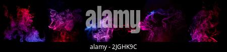 blue, red and purple swirls of smoke on black background Stock Photo