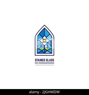 Stained glass line vector emblem Stock Vector