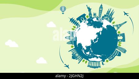 Let's go travel vector banner illustration Stock Vector