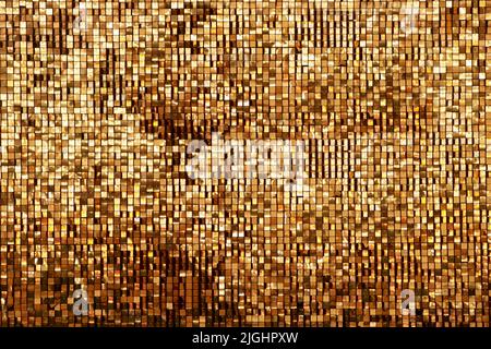 Golden rainbow background from small squares. Iridescent golden glass texture background. Multicolored icy shiny crystal texture. Abstract iridescent Stock Photo