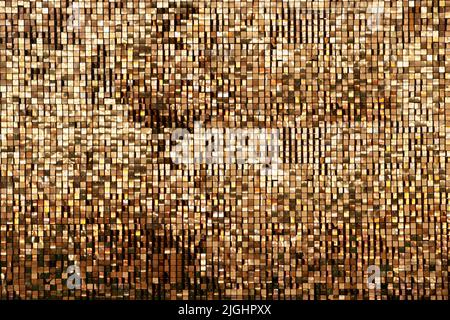 Golden rainbow background from small squares. Iridescent golden glass texture background. Multicolored icy shiny crystal texture. Abstract iridescent Stock Photo