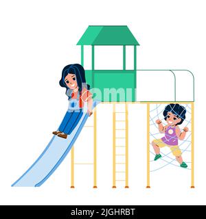 On Jungle Gym Playing Children Boy And Girl Vector Stock Vector