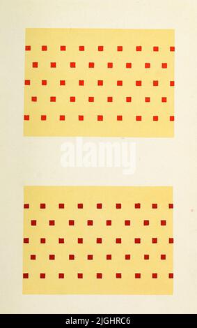 Red spots in two different strengths on a light ground showing how, in the case of the dark spots, the great tone-contrast tends to destroy the red so that it appears as a dark rather than as a colour, whereas in the Hghter spots the sense of red colour is maintained From the book ' Suggestions for the study of colour ' by Henry Barrett Carpenter, Publication date 1915 Publisher Rochdale School of Art Stock Photo