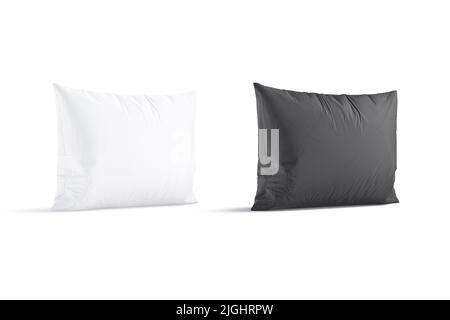 Blank black and white rectangular pillow mockup stand, side view Stock Photo