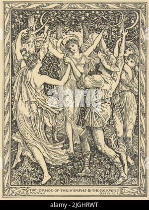 The Dance of the Nymphs and the Reapers [Act 4 Scene I] Illustrations to Shakespeare's Tempest by Walter Crane, 1845-1915; Engraved by Duncan C Dallas, Publication date 1894 Publisher London : J. M. Dent ; Boston : Copeland & Day Stock Photo