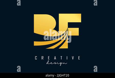 Creative golden letter BF b f logo with leading lines and road concept design. Letters with geometric design. Vector Illustration with letter and crea Stock Vector
