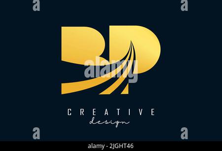 Creative golden letter BP b p logo with leading lines and road concept design. Letters with geometric design. Vector Illustration with letter and crea Stock Vector