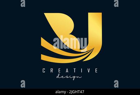 Creative golden letter Bj b j logo with leading lines and road concept design. Letters with geometric design. Vector Illustration with letter and crea Stock Vector