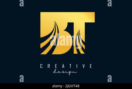 Creative golden letter BT b t logo with leading lines and road concept design. Letters with geometric design. Vector Illustration with letter and crea Stock Vector