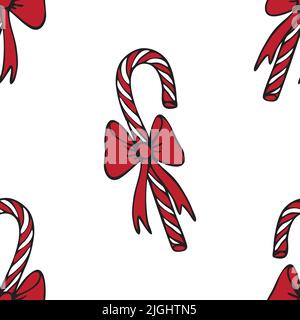 Seamless vector pattern with candy cane on white background. Simple Christmas sweet wallpaper design. Decorative winter festive fashion textile. Stock Vector