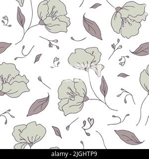 Seamless vector pattern with gentle flowers on white background. Romantic floral wallpaper design. Decorative hand drawn bloom fashion textile. Stock Vector