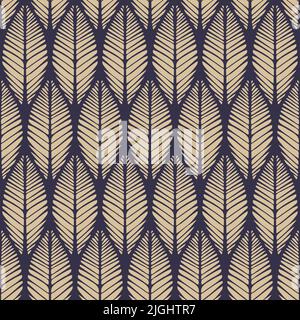 Seamless vector pattern with leaf texture on purple background. Modern botanical wallpaper design. Decorative foliage fashion textile. Stock Vector