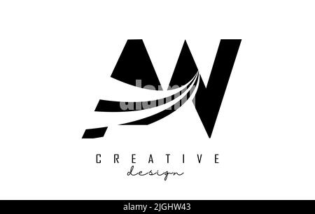 Creative clack letter AW A W logo with leading lines and road concept design. Letters with geometric design. Vector Illustration with letter and creat Stock Vector