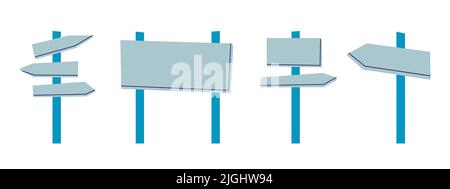 Wayfinding signage. Set of road signs are rectangular, indicating the direction and round. Vector flat illustration isolated on white background. Stock Vector