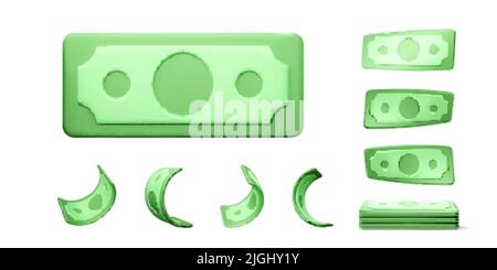 Set of green dollar note. American paper currency. USA money collection. Vector illustration Stock Vector