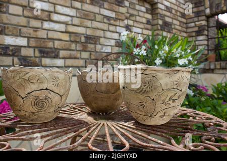 hand made pottery - clay pots Stock Photo
