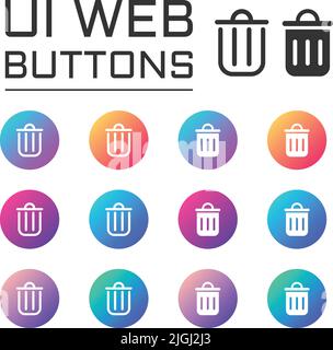 trash can ui web button. vector icons Stock Vector