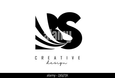 Creative black letter BS b s logo with leading lines and road concept design. Letters with geometric design. Vector Illustration with letter and creat Stock Vector