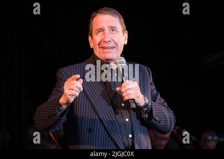 Jools Holland with his Rhythm and Blues Orchestra headline on the Main Stage at the Cornbury Festival, Great Tew, Oxford, UK. July 10, 2022 Stock Photo