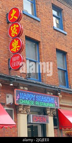 Chinese Restaurants, Happy Seasons,  Manchester Chinatown, 59 Faulkner Street, Manchester. England, UK, M1 4FF Stock Photo