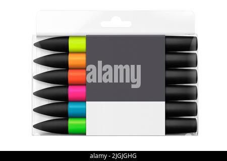 Multicolored felt tip pens isolated on a white background. Tools for drawing and creativity. Bright colors. School supplies. Copy space. View of Stock Photo