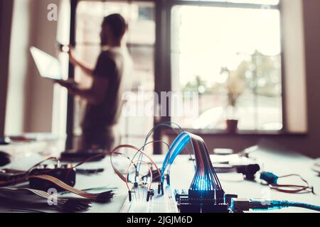 Smart home system connection to house and testing Stock Photo