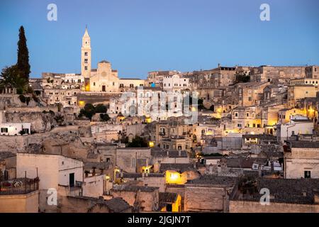 Convicinio di Saint'Antonio on top of hill with Sassi and homes, Matera,Basilicata, Italy Stock Photo