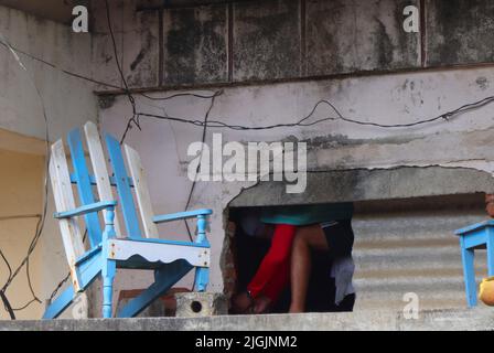 Chair on balcony in an old Cuban house Stock Photo