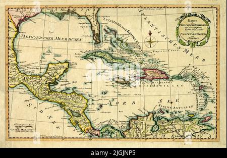 German Map of Gulf of Mexico and Surrounding Areas, 1790, by Friedrich Campe Stock Photo