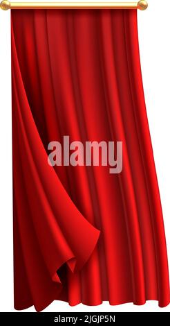 Waving drapes. Realistic hanging red textile curtains Stock Vector