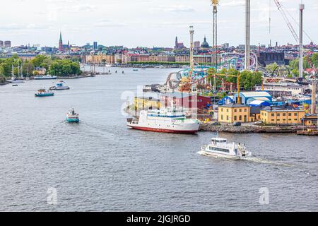 The Gröna Lund Theme Park on Djurgården Island in the Stockholm Archipelago, Sweden. The city of Stockholm is in the background. Stock Photo