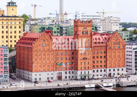 The Saltsjoqvarn bulding, originally a mill but now Elite Hotel Marina Tower at  Danviken, Henriksdal in the Stockholm Archipelago, Sweden Stock Photo