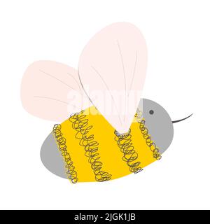 Doodle hand drawn honey bee. Cute cartoon print for kids or bee farming products. Vector illustration isolated on white Stock Vector
