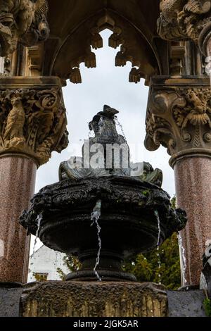 Dunkeld, Scotland - October 11th 2021: Detail of the Atholl Memorial Fountain, or also known as the Dunkeld Market Cross, in the beautiful town of Dun Stock Photo