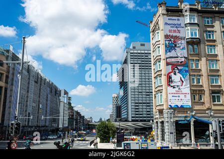 Illustration picture shows  a giant banner announcing the Memorial Van Damme Diamond League meeting athletics event, at the 'Doubletree by Hilton' hotel in the city center of Brussels, Monday 11 July 2022. The Diamond League meeting takes place on 02 September. BELGA PHOTO JONAS ROOSENS Stock Photo