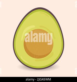 Half of ripe avocado with pit isolated fruit Stock Vector