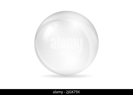White transparent glass ball. Realistic sphere with shadow isolated on white background. Mockup template for your design. 3d ball or orb. Concept for Stock Photo