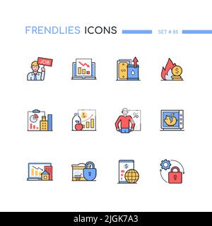 Economic crisis - modern line design style icons set Stock Vector