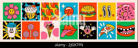 Cartoon vector Comic characters. Crazy cartoons Abstract vector collection in trendy retro comic style Stock Vector