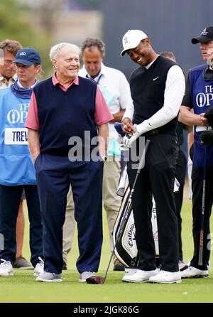 Tiger Woods and Jack Nicklaus during the R&A Celebration of Champions event at the Old Course, St Andrews. Picture date: Monday July 11, 2022. Stock Photo