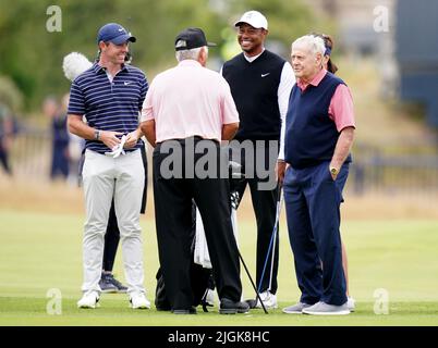 Rory McIlroy, Tiger Woods, Lee Trevino and Jack Nicklaus during the R&A Celebration of Champions event at the Old Course, St Andrews. Picture date: Monday July 11, 2022. Stock Photo