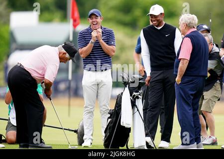 Rory McIlroy, Tiger Woods, Lee Trevino and Jack Nicklaus during the R&A Celebration of Champions event at the Old Course, St Andrews. Picture date: Monday July 11, 2022. Stock Photo