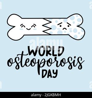 Osteoporosis orthopaedic social media banner for World Osteoporosis Day. Happy healthy bone with face vs sad and sick Stock Vector