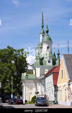 Parnu Estonia - Street scene in Parnu town with the St Catherine's russian orthodox church, Parnu Estonia Europe Stock Photo