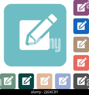 Editing box with pencil solid white flat icons on color rounded square backgrounds Stock Vector